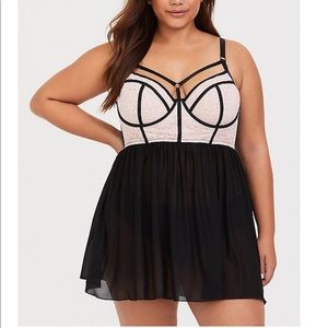 NWT Torrid 00 Black & Pink Lace Babydoll Lingerie